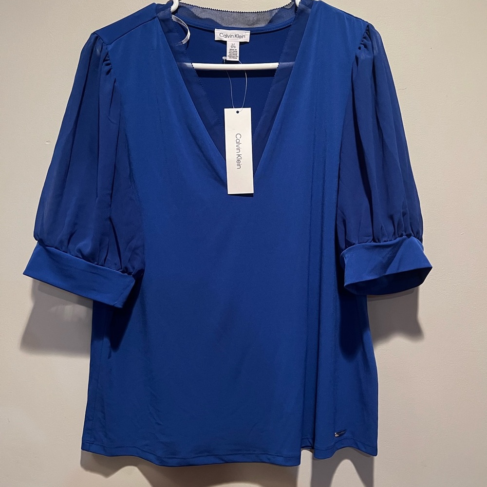 Gently used  size Large Calvin Klein Sheer Puff Sleeve Top